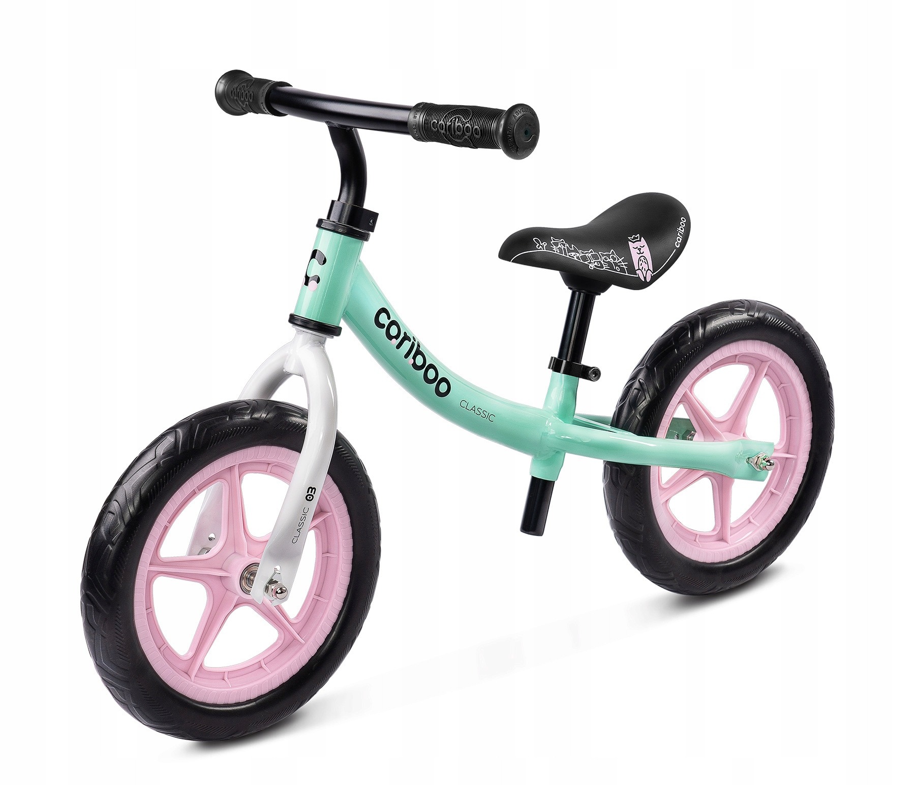Detské odrážadlo CARIBOO CLASSIC 12" pre dievčatá, ľahký bicykel na učenie rovnováhy, ružovo-zelené