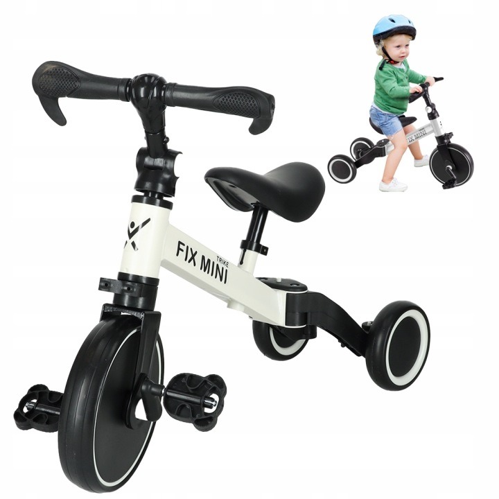 Trike Fix Mini 3v1 detská trojkolka a odrážadlo s pedálmi biele pre deti od 18 mesiacov
