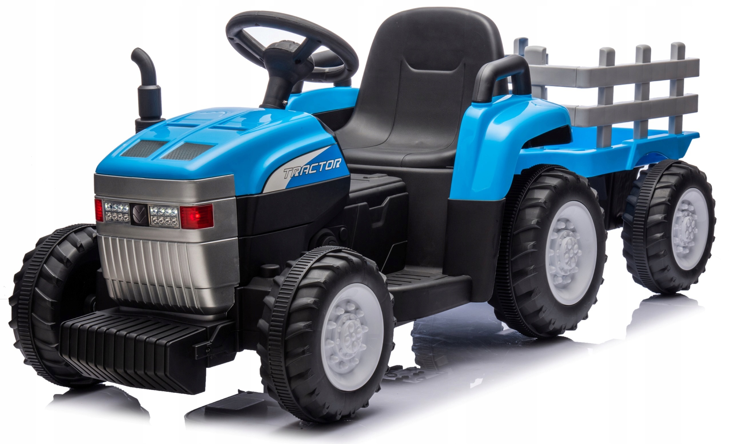 Detský elektrický traktor T7 12V s prívesom, diaľkovým ovládaním, LED svetlami a EVA kolesami