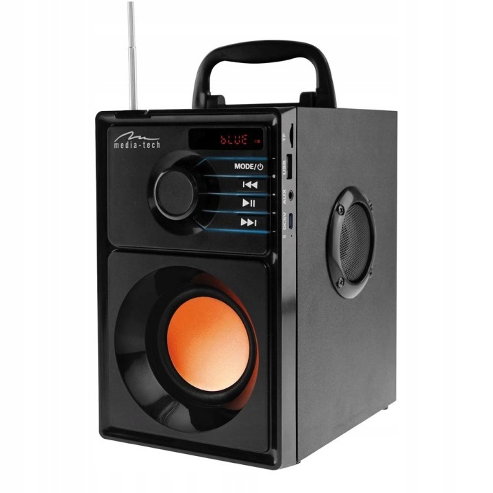 Media-Tech BOOMBOX BT MT3145 Bluetooth reproduktor 15W RMS FM rádio USB microSD AUX drevený stereo boombox