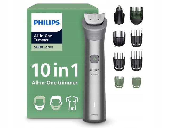 Philips Multigroom Series 5000 MG5931/15 – akumulátorový zastrihávač 13 nastavení, brada, vlasy, telo, intímne partie, kovové čepele, strieborný