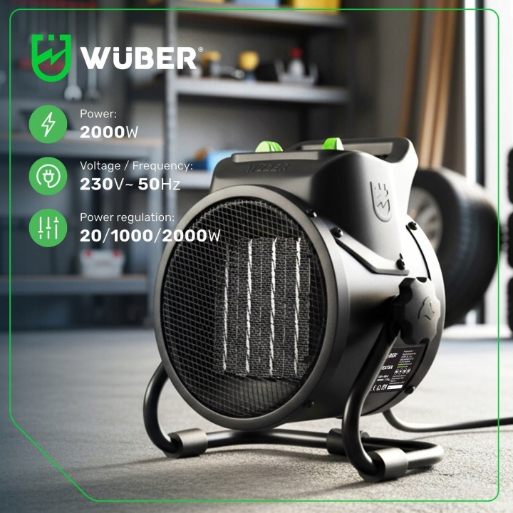 Elektrický ventilátorový ohrievač WUBER 2000 W IP24 termostat 3 režimy kompaktný