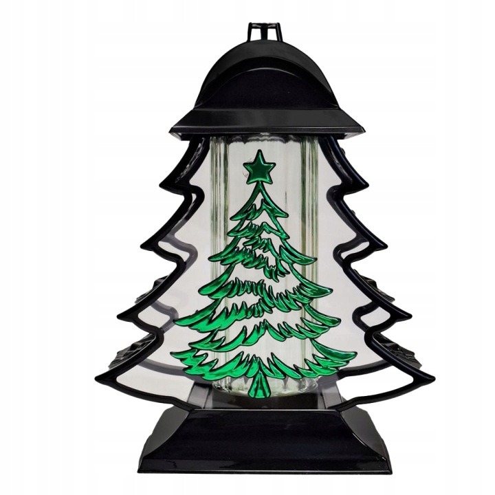 Čierny náhrobný lampáš CHOINKA 32 cm – vianočná LED sviečka so zeleným motívom stromčeka