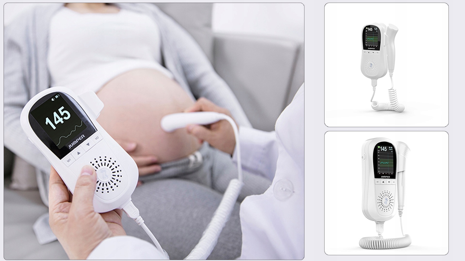 Fetálny Doppler monitor srdcovej frekvencie plodu JUMPER JPD-100E+ s LCD displejom a ultrazvukovou sondou