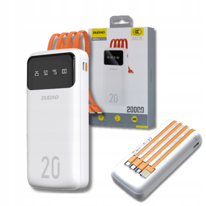 Powerbanka Dudao K6Pro+ 20000 mAh vstavané káble USB-C Lightning micro USB 2× USB čierna
