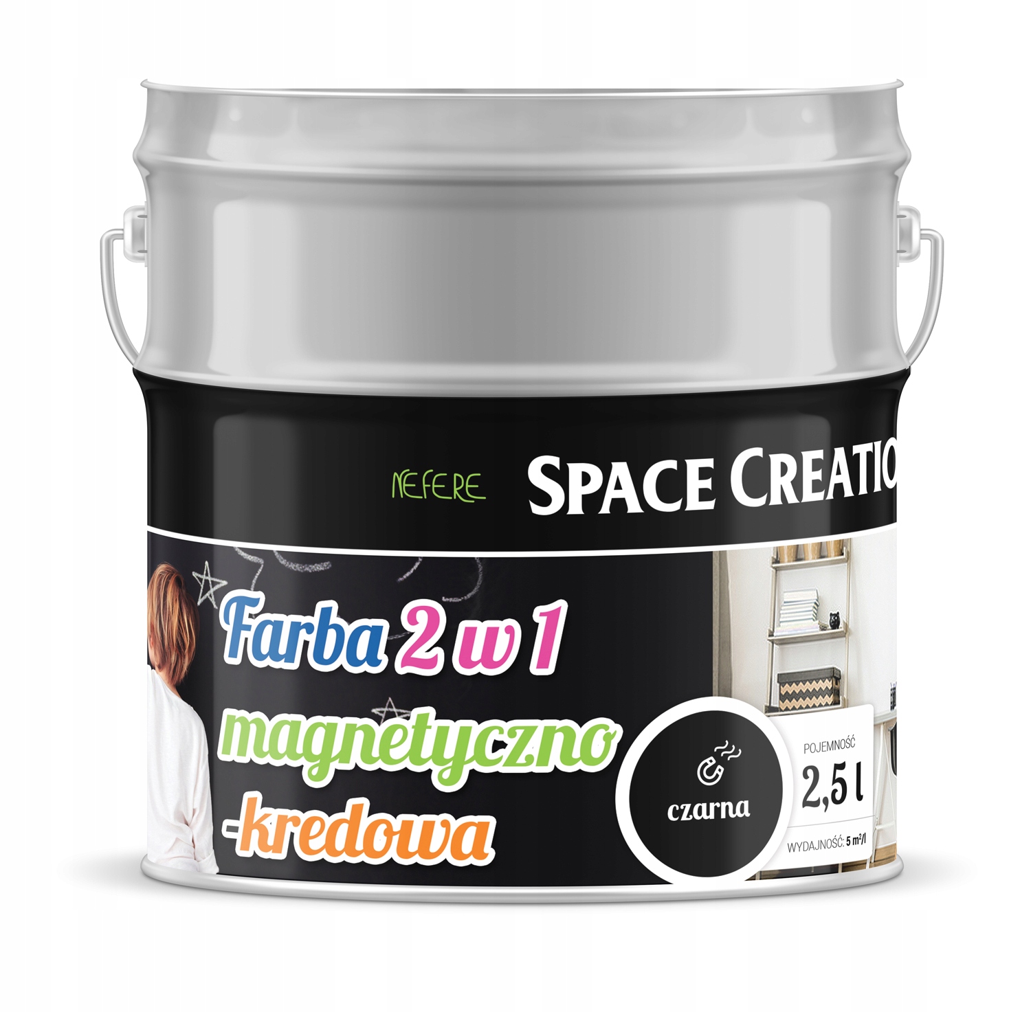 Magnetická akrylová tabuľová farba Space Creation 2,5 l, čierna polomatná