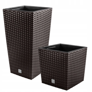 Kvetináč na terasu - 2x bronzové hrnce z ratanu + vložky - 41cm a 61cm