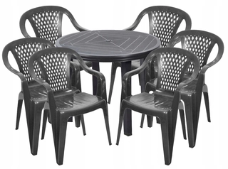 Záhradný nábytok - 6 + 1 SADA PLASTOVÝCH STOLIČIEK GRAPHITE GARDEN TABLE