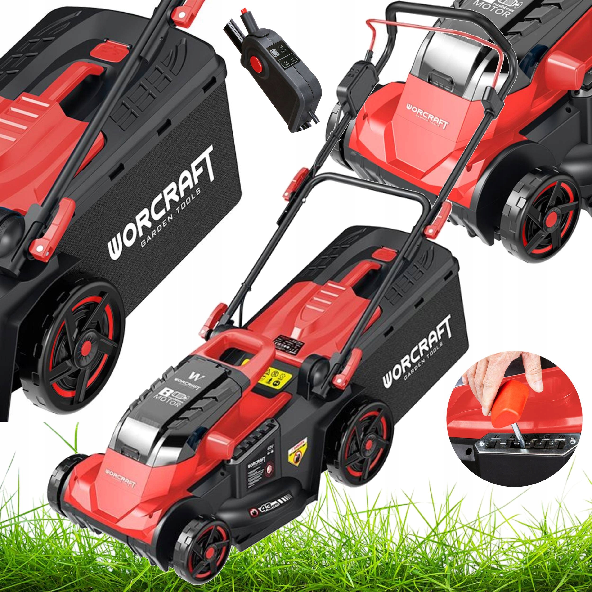 Akumulátorová bezkefová kosačka na trávu BLDC Worcraft 40V na kosenie s košom 45 l