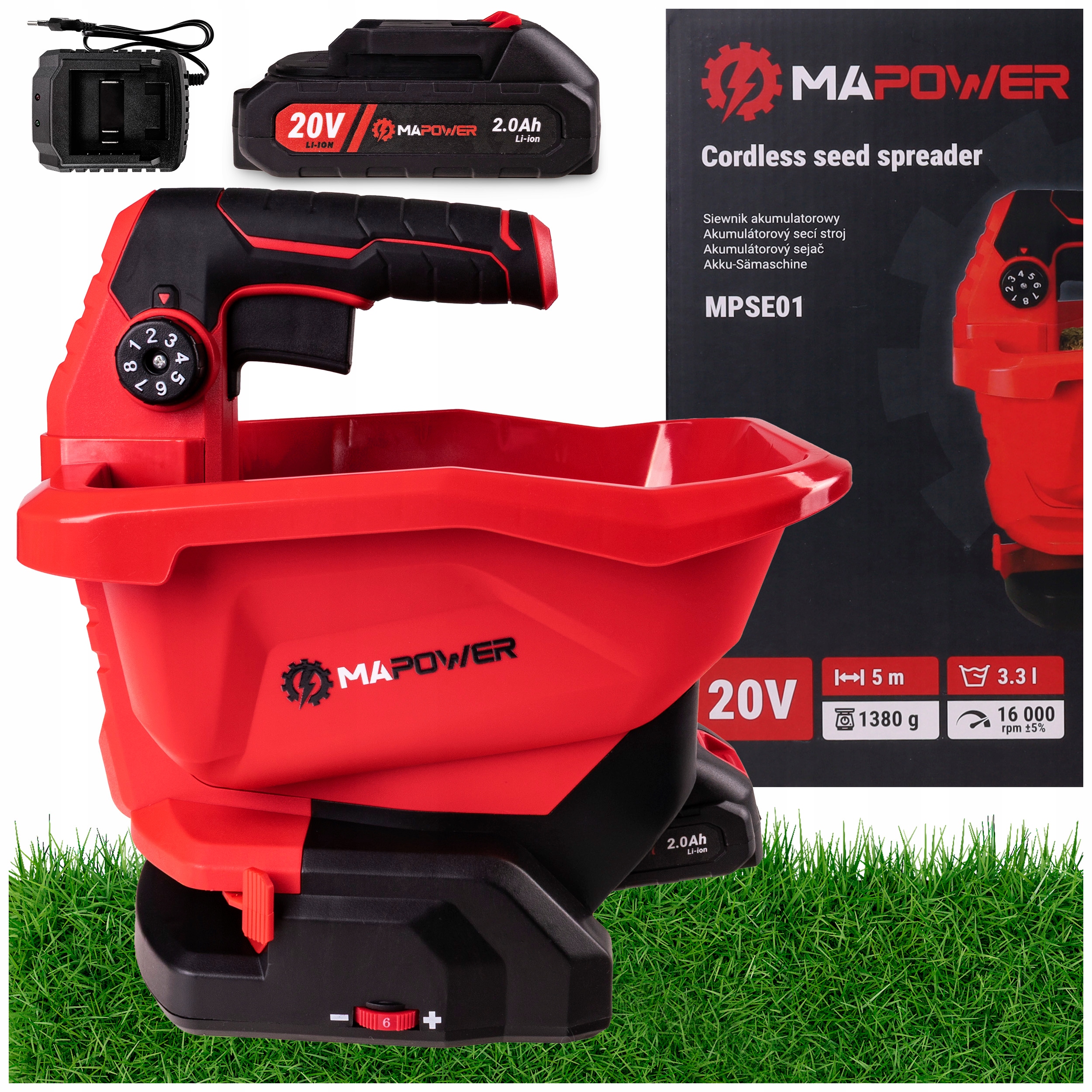 Akumulátorový sejací stroj MAPOWER 3,3 l 500 cm