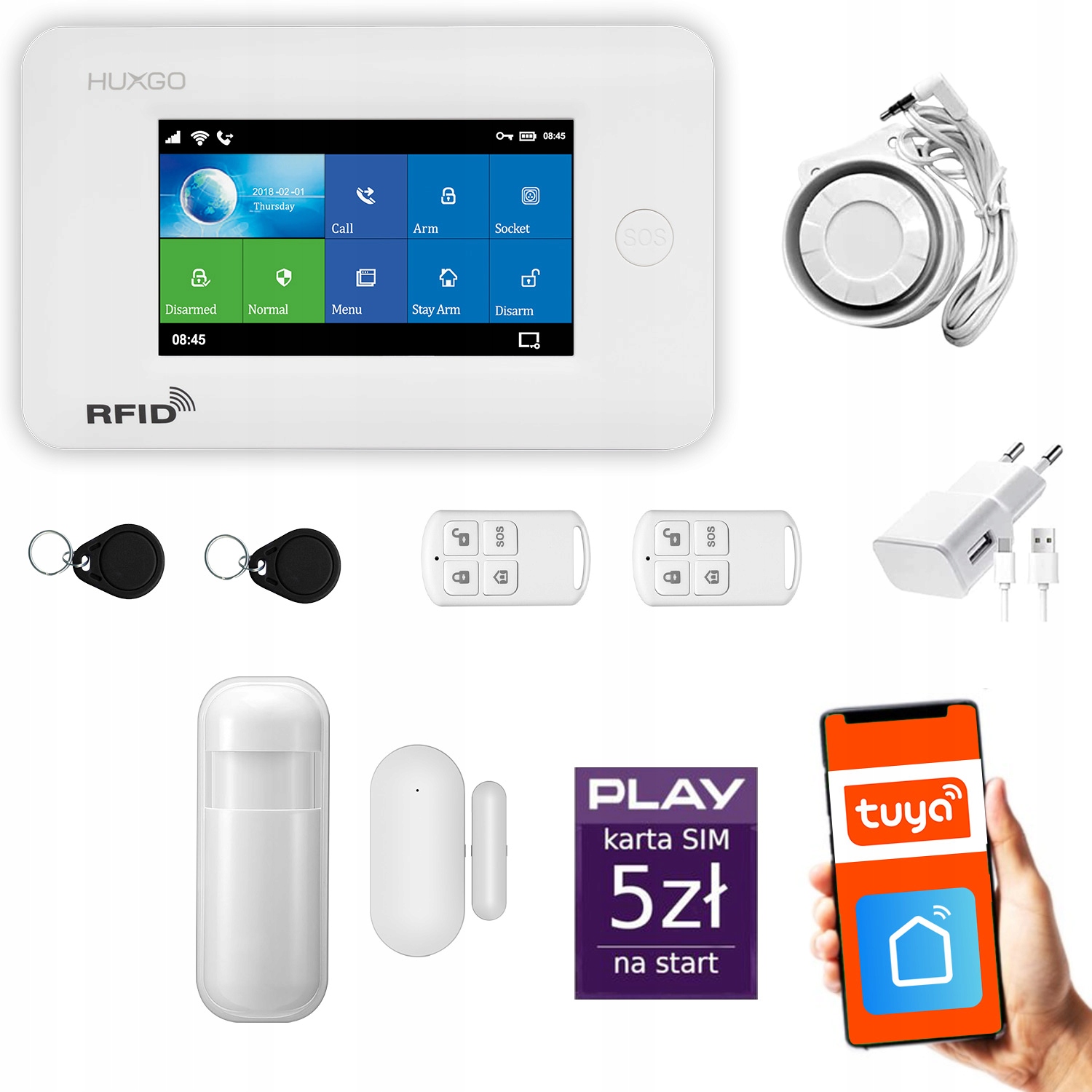 Bezdrôtový alarm GSM + WiFi s aplikáciou TUYA, HUXGO HXA006