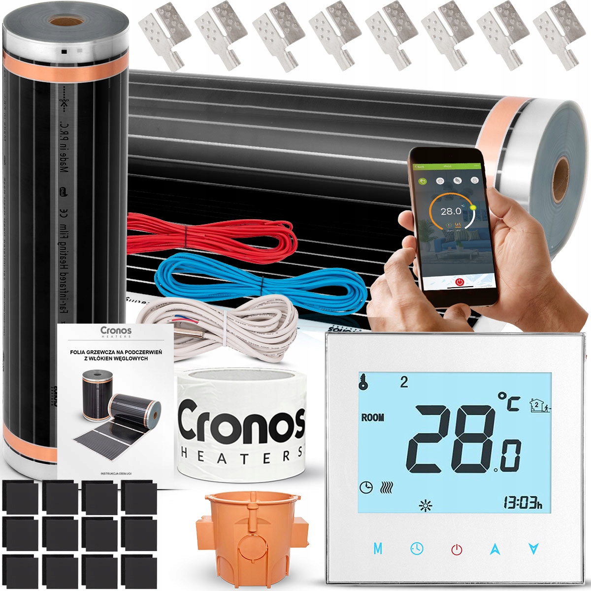 CRONOS VYKUROVACIA FÓLIA INFRAČERVENÁ ROHOŽKA S WiFi TERMOSTATOM 140W/m2 5m2