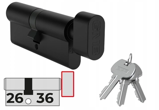 Zámok na dvere -  Vložka čierneho zámku s gombom 26/36G, 3 kľúče