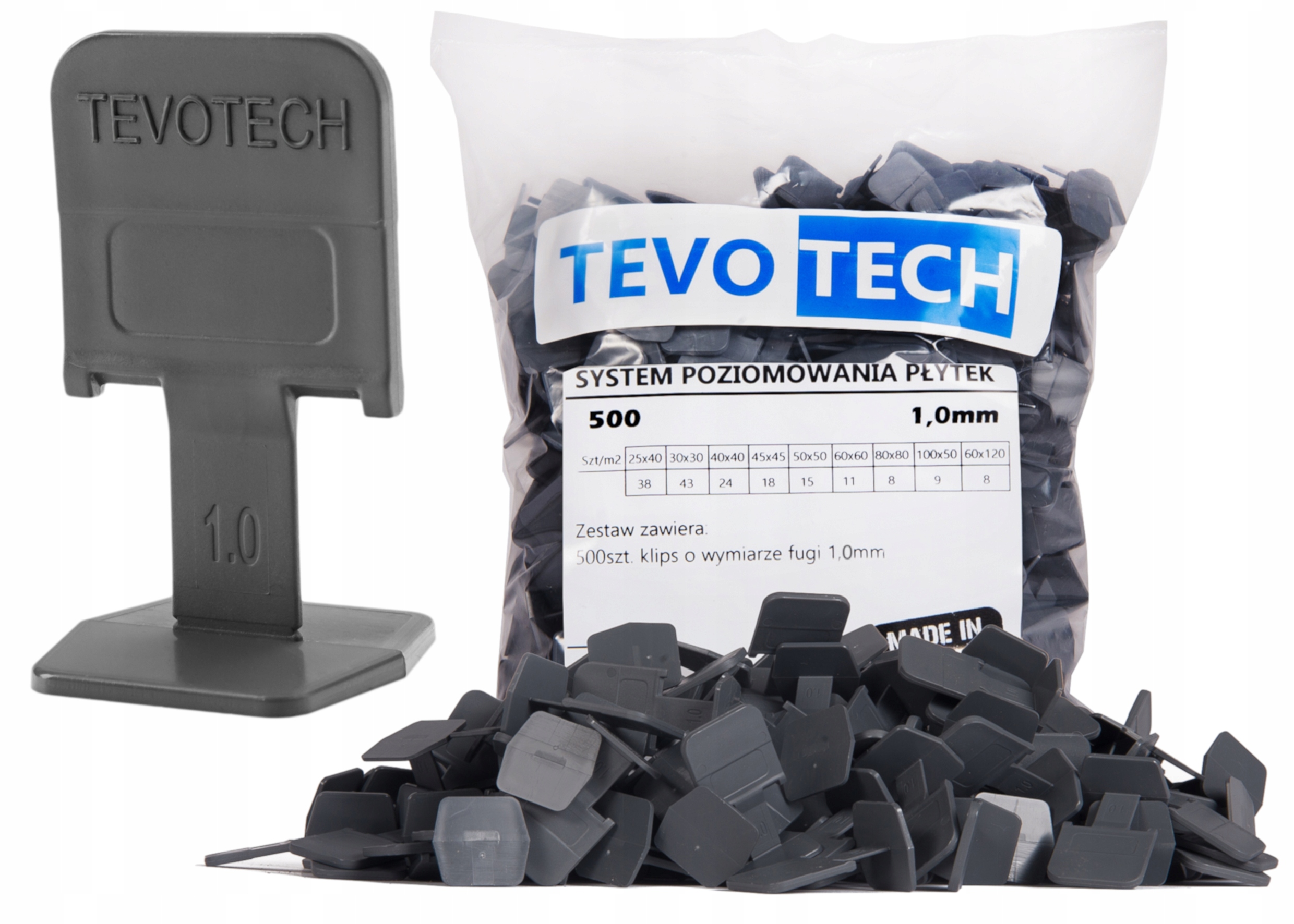 TEVOTECH vyrovnávacie príchytky/spony na dlaždice 1000 ks.