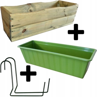 Balkónový kvetináč - Drevený kvetináč 54 cm Zelená + kazeta +2 rukoväte