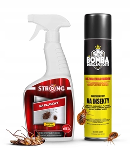 Repelent proti hmyzu - Dymovnica proti švábom, moliam, muchám, pavúkom, blchám, plošticám, strieborným rybkám Strong 0,26 kg 250 ml + Rozprašovač, aerosól proti plošticiam Strong