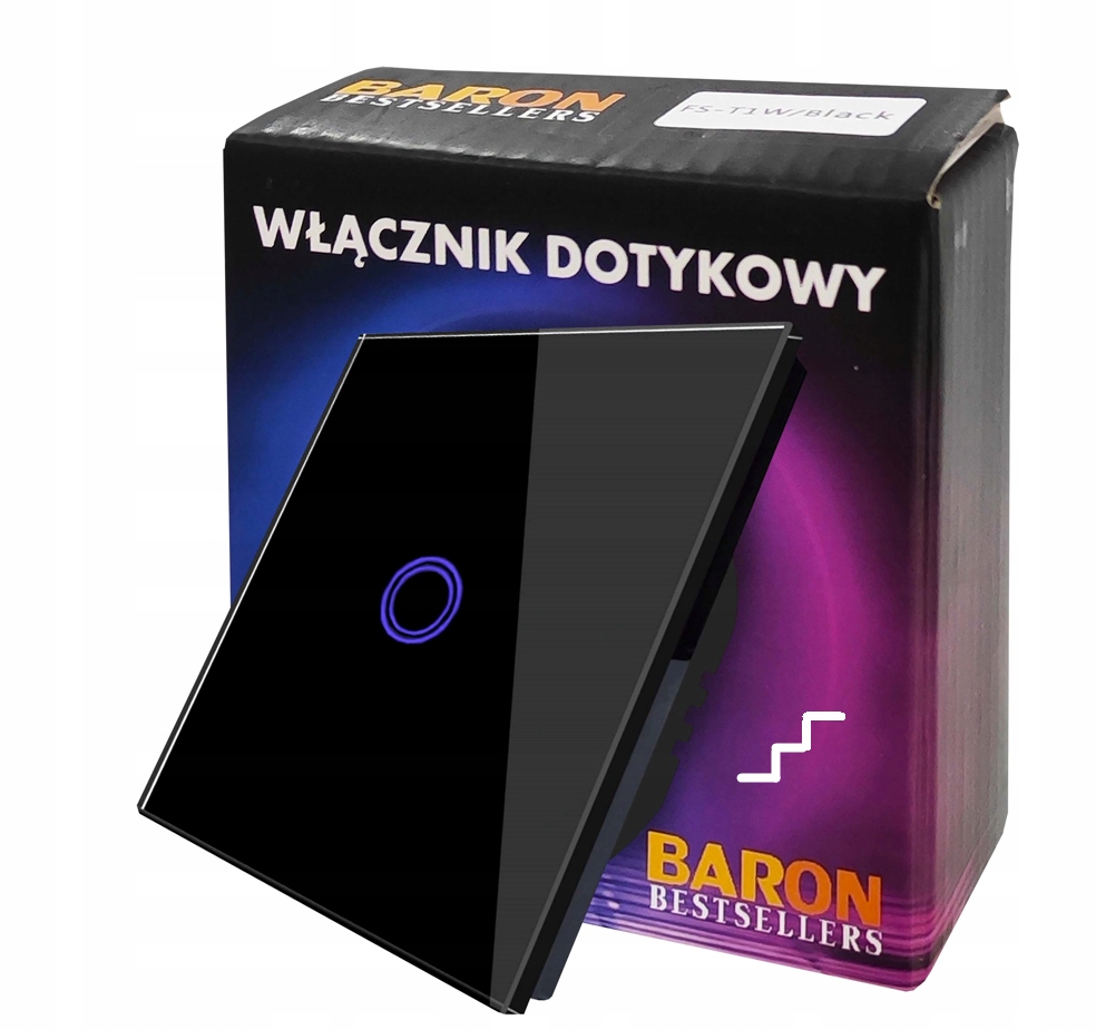 Jednodotykový spínač, pod omietku BarON black SK-A801-02-EU-Black