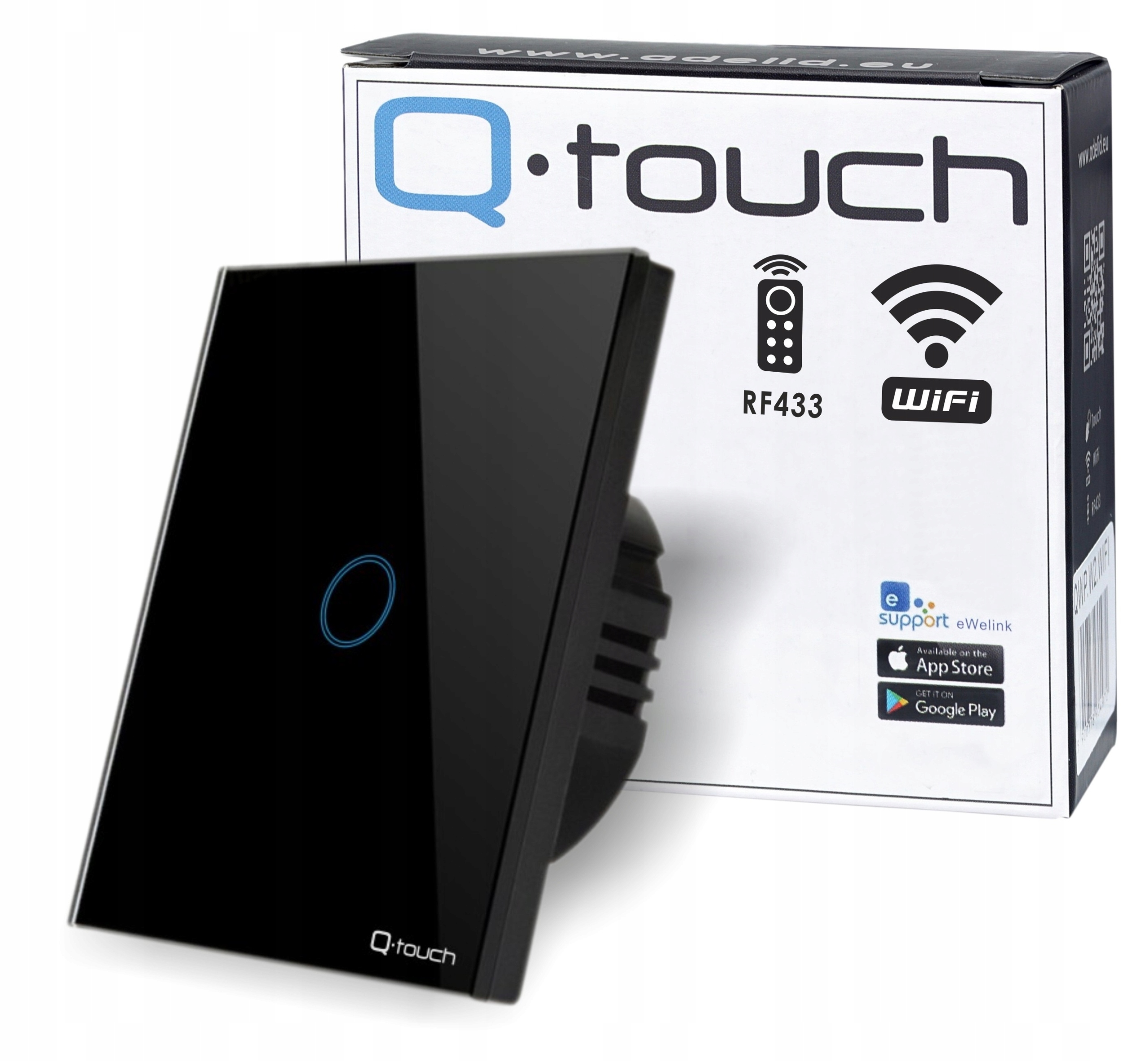 Jednodotykový spínač, pod omietku, diaľkovo ovládaný Qtouch čierny QBP.W1.WIFI-TOUCH