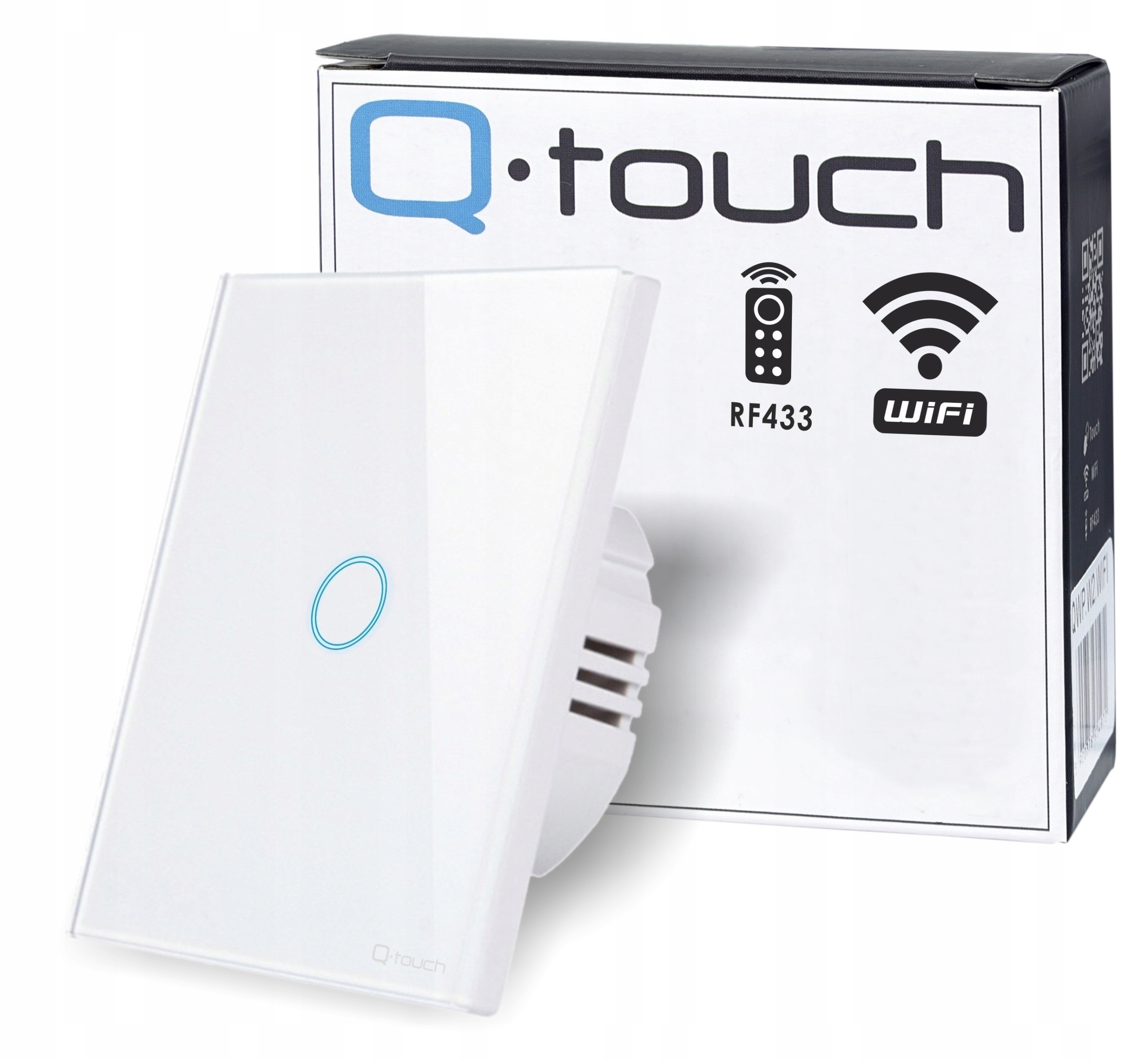 Jednodotykový spínač, klasický, pod omietku, diaľkovo ovládaný Qtouch biely QWP.W1.WIFI-TOUCH QUADRA SKLENENÝ SPÍNAČ
