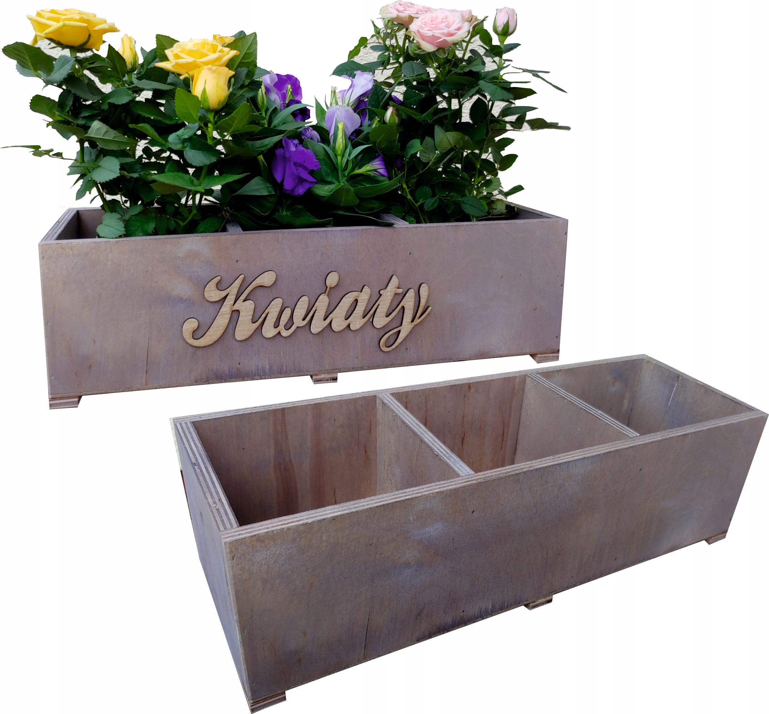 Kvetináč Land of Boxes 40 cm x 14 x 12 cm drevo odtiene sivej a striebornej