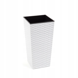 Kvetináč na terasu - Vysoký hrniec s ratanovou vložkou Biela H 570 mm