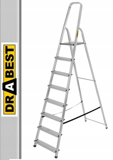 Rebrík -  DRABEST 8 stupňový domáci hliníkový rebrík + HÁK