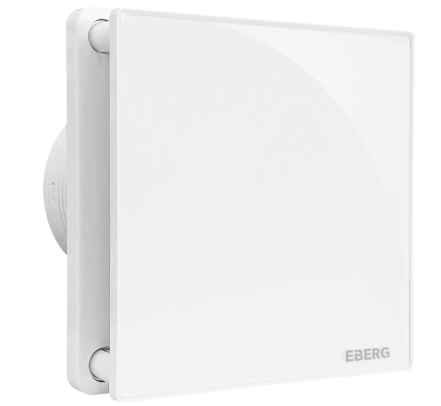 Kúpeľňový ventilátor EBERG EVO 100HT.Sklený panel 100 mm