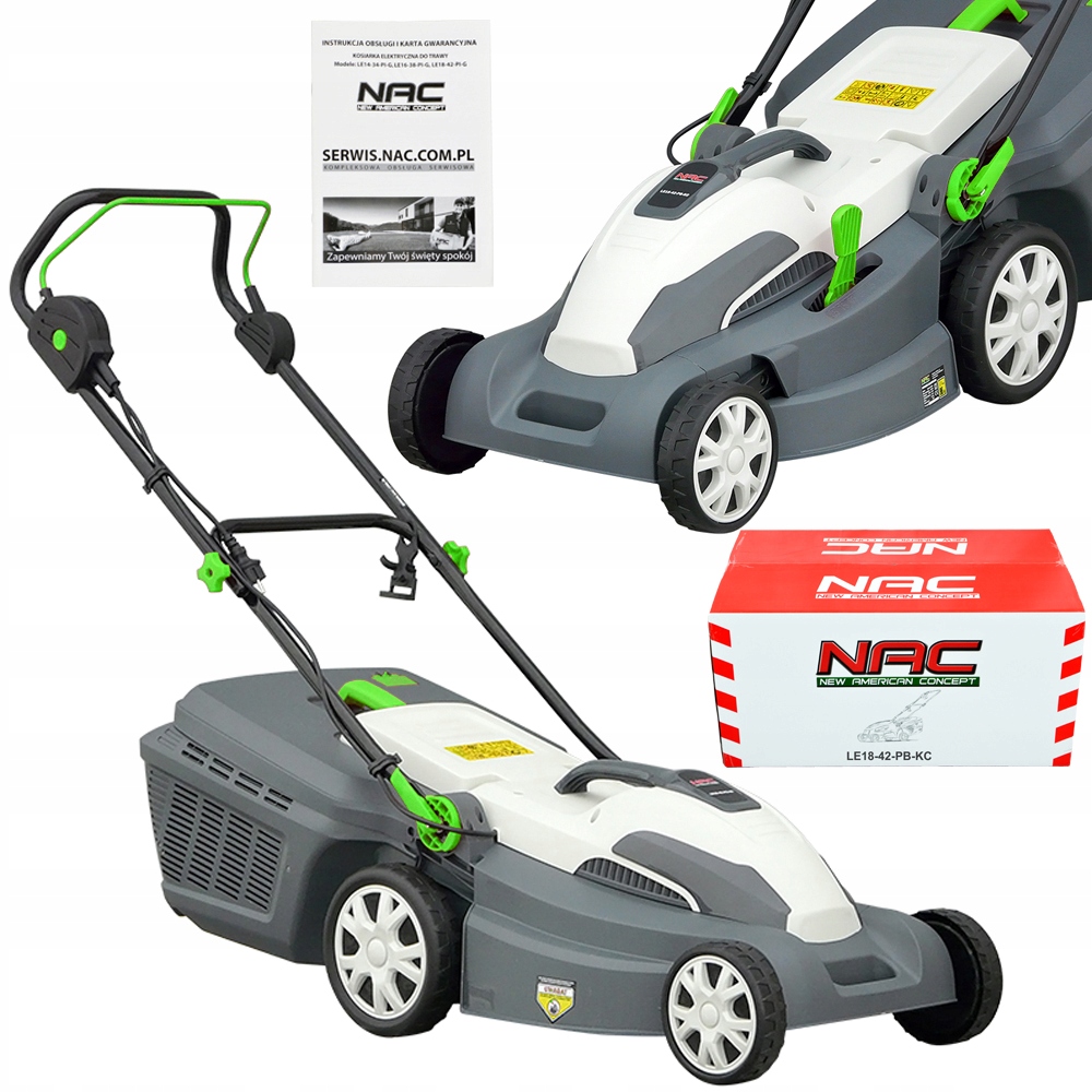ELEKTRICKÁ KOSAČKA NA TRÁVU NAC 1800 W ŠÍRKA 42 CM CENTRÁLNE NASTAVENIE VÝŠKY KOSENIA