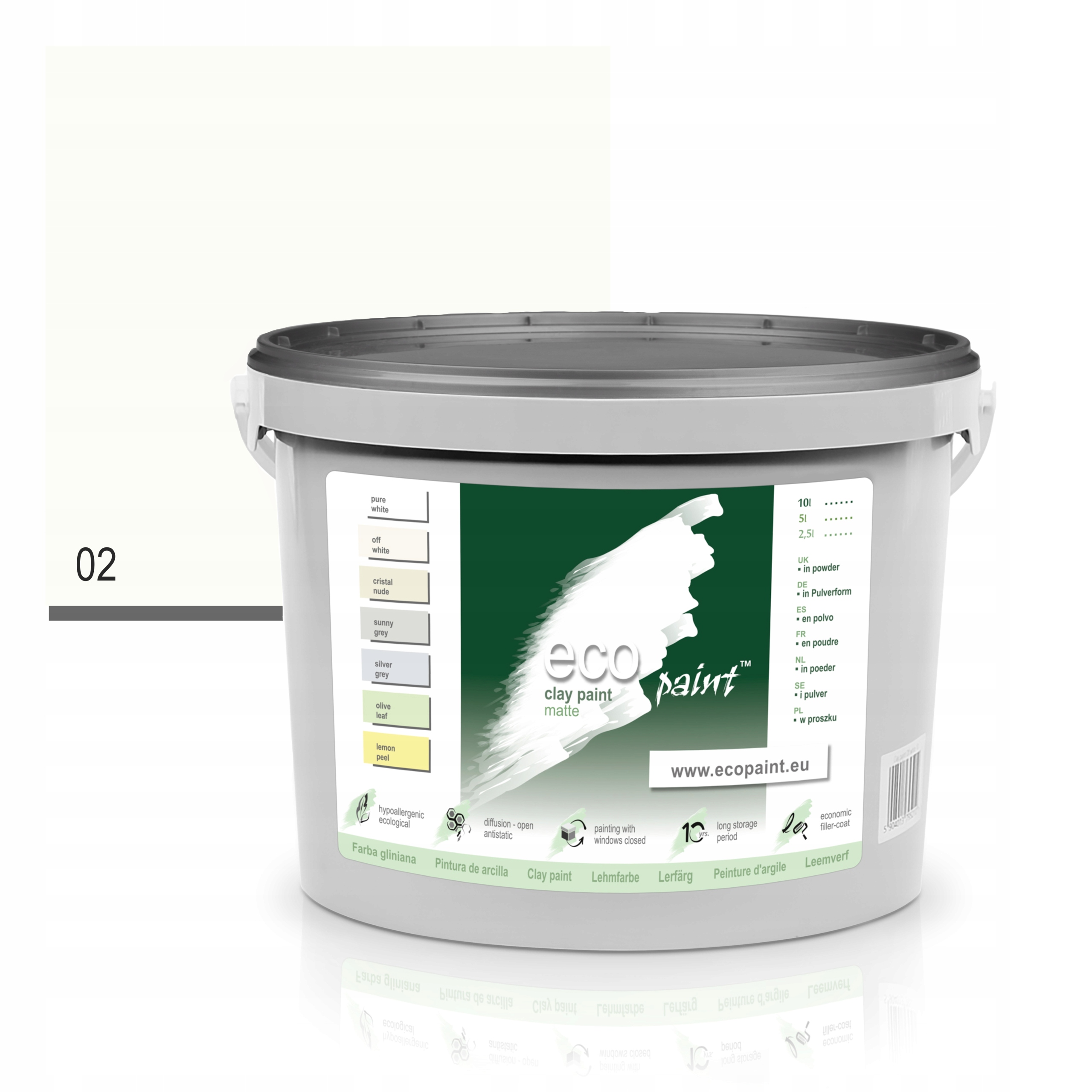 EcoPaint hlinená farba na steny 10 l Takmer biela matná
