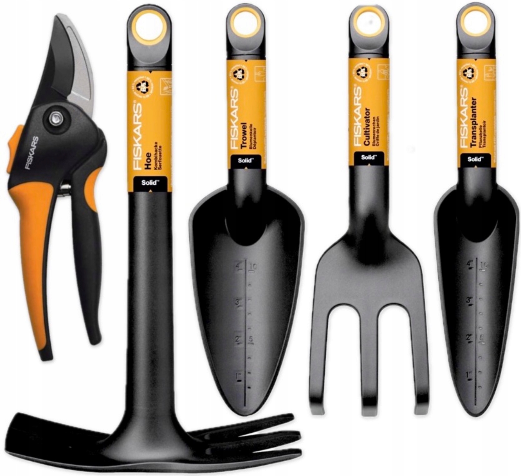 FISKARS Záhradné náradie LOPATA HRABLE MOTYKA NÔŽNICE NA ZRETIE Sada 5 ks