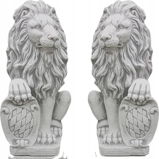 Betónové záhradné figúrky Lions, sada sôch, erb
