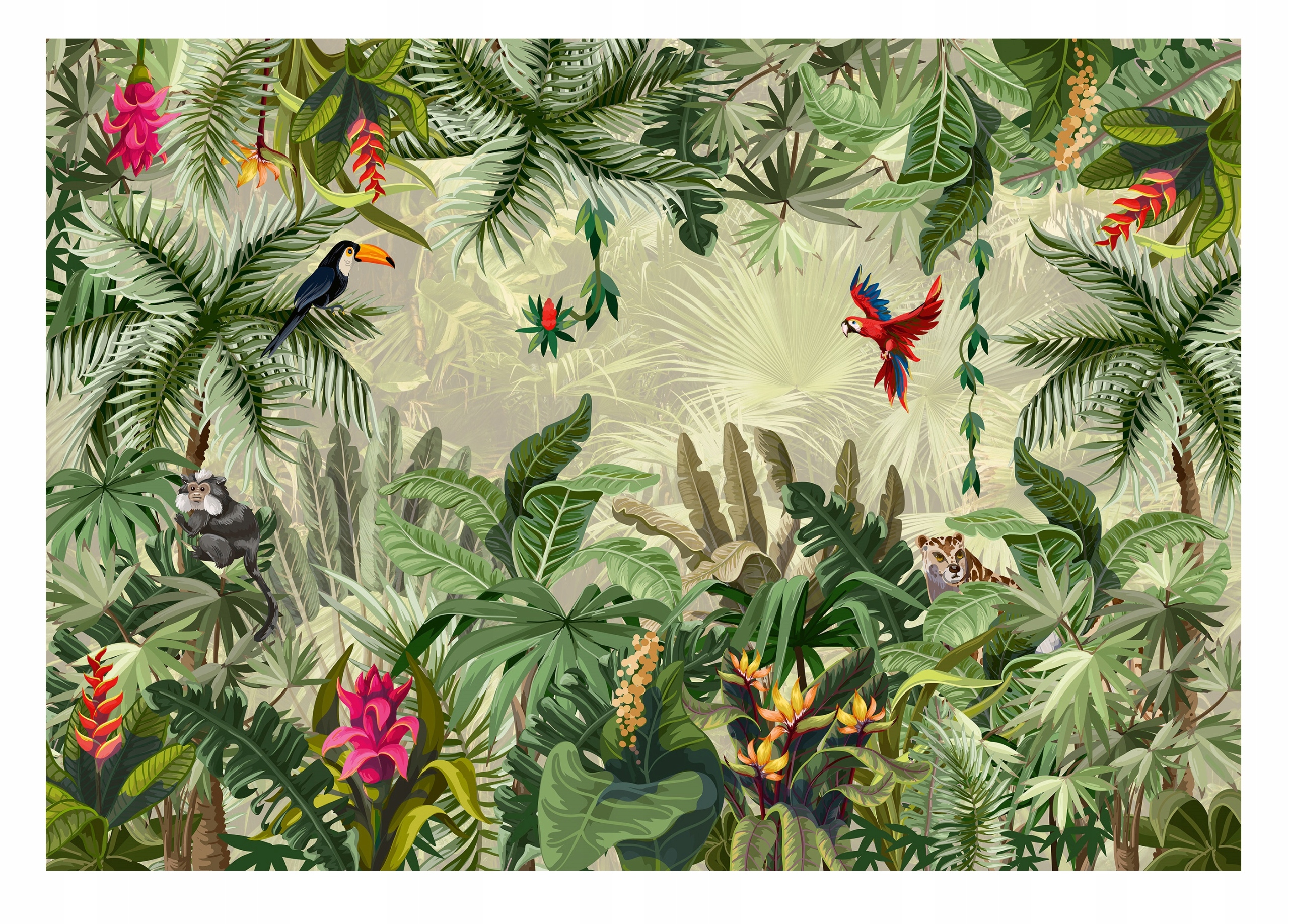 JUNGLE tapeta Zvieratá Listy Obývacia izba 312x219