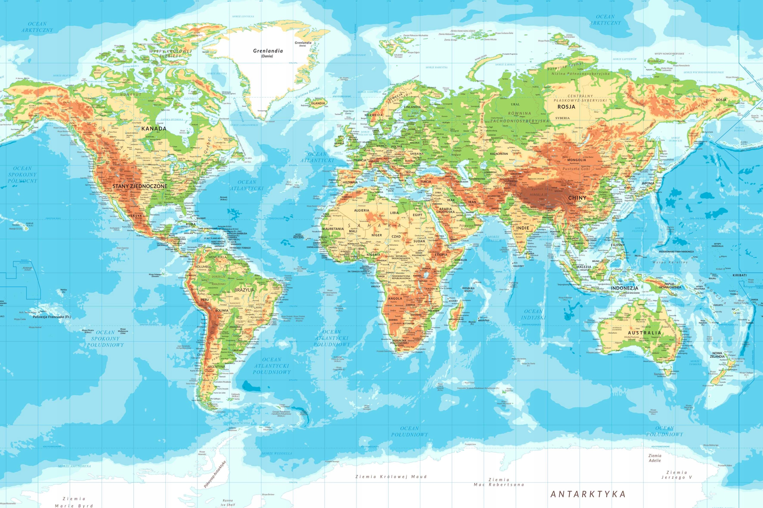 Fototapeta MAPA SVETA v poľštine na stenu 180x120 podložka pod mapu ZDARMA