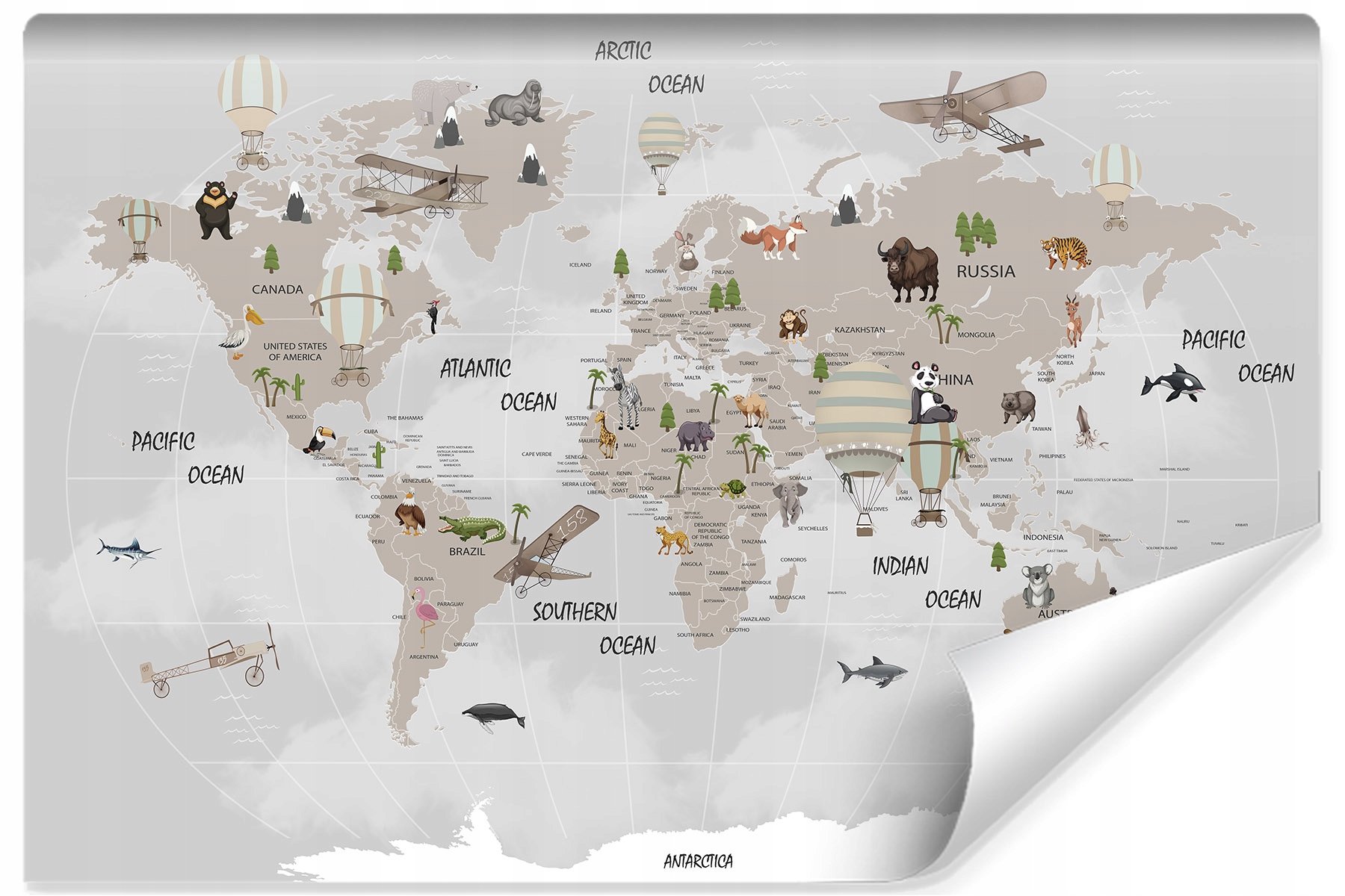 Fototapeta MAPA SVETA Animals Planes 368x254