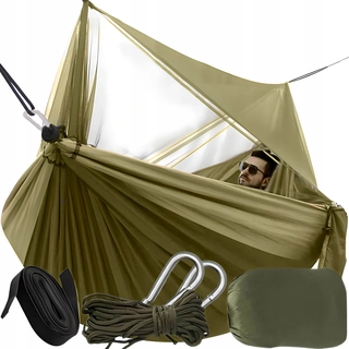 Hamak do záhrady - Hojdacia sieť bez tyče Retoo khaki 180 kg 260 x 140
