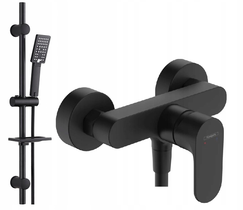 Čierna sprchová batéria Hansgrohe Rebris S + sprchová súprava Reihe Cubic CUB-ZND-BL