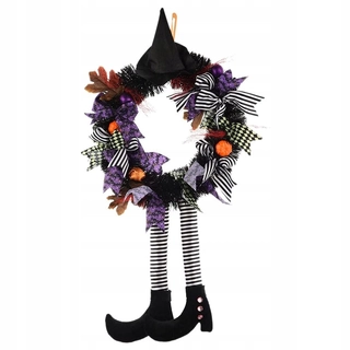 Kľučka dverí - Halloweenský veniec s nohami visiaci dekorácia