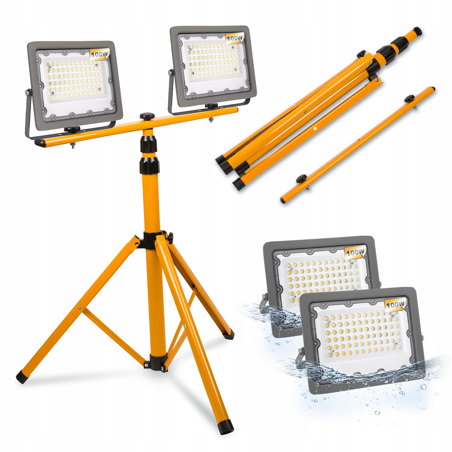 Stojan na dvojitú halogénovú žiarovku Ledlux stojan 160 cm žltá + 2× Halogén neutrálna biela 10000 lm 100 W
