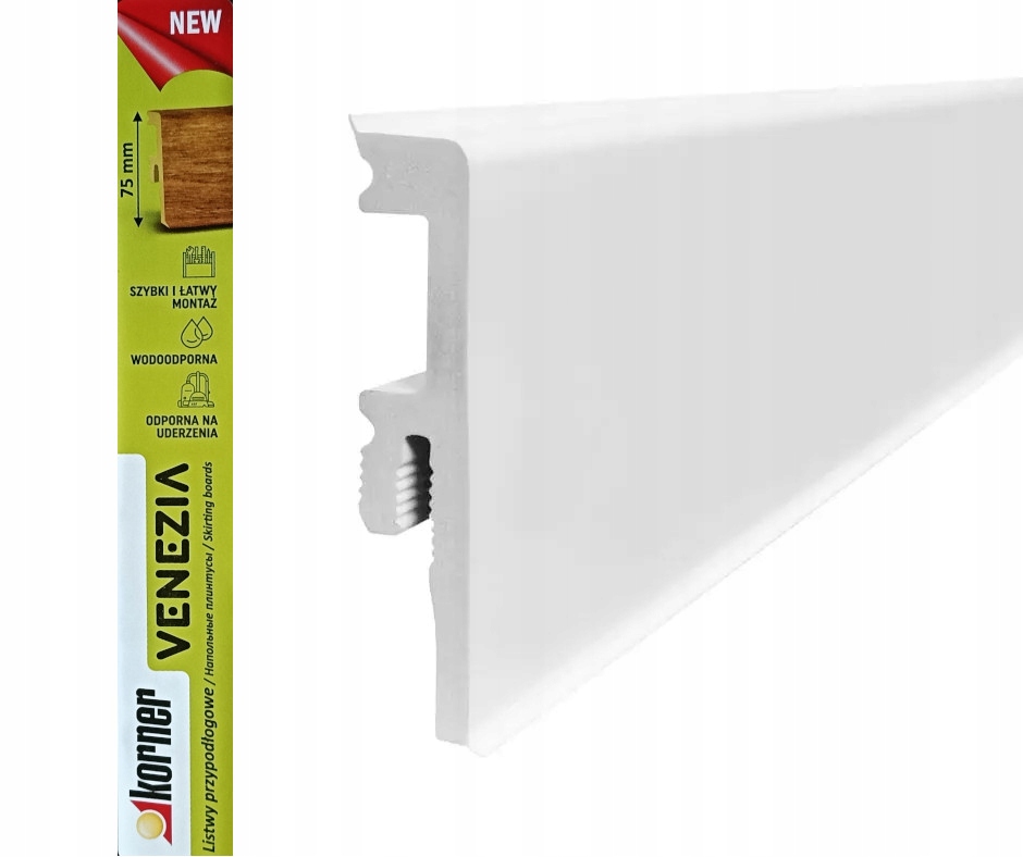 Korner PVC lišta 250 x 75, dĺžka 250cm, biela