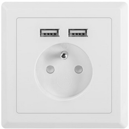 Jednozásuvka 230V KONTAKT so zemniacim kolíkom BIELA + 2x USB 2.1A