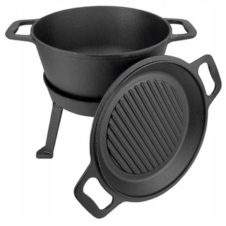 Kotlík na guláš - LIŠTOVÝ ŽELEZNÝ KOTOL 3v1 ČIERNY S VÍKOM GRILU 5L