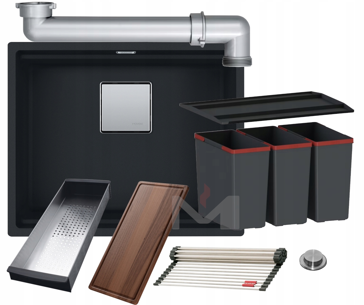 Franke Kanon granitový drez onyx granit + Franke sada košov 3 ks 14,5 l