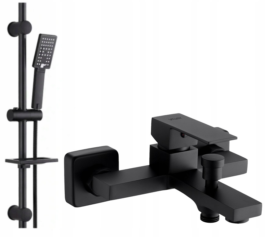 Nástenná jednopáková vaňová batéria Valvex ARS BLACK čierna + Reihe Cubic CUB-ZND-BL exponovaný sprchový set