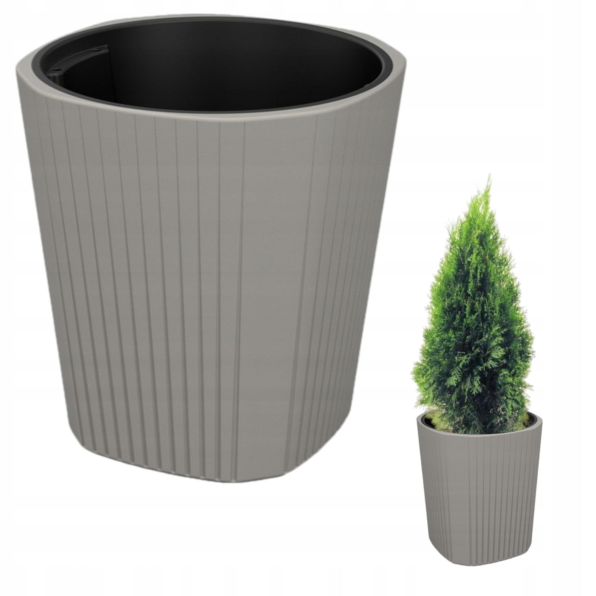 Lamelový kvetináč 39 cm x 39 x 40 cm priemer 39 cm plastový odtieň sivej a striebornej