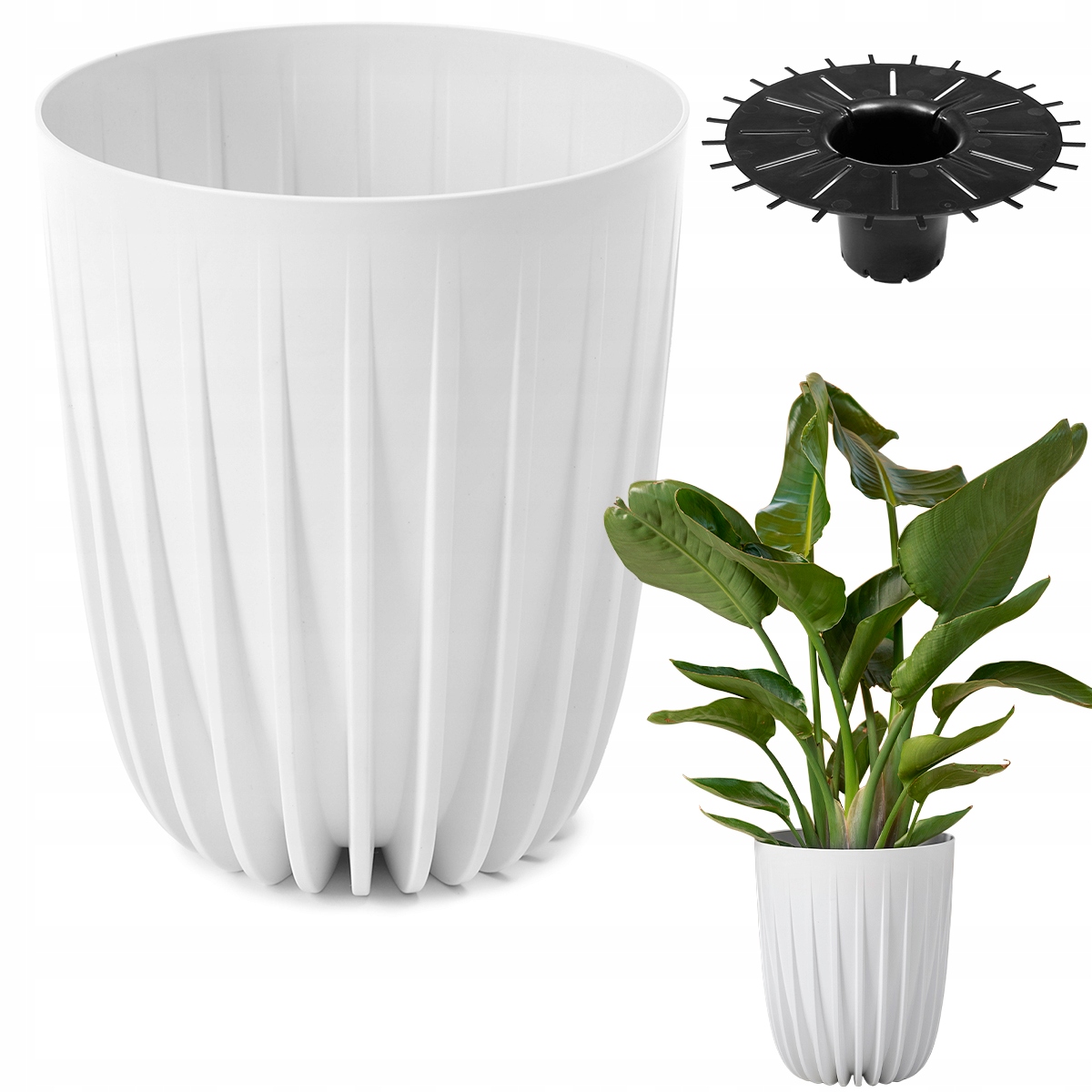 Lamelový kvetináč 30 cm x 30 x 35,6 cm priemer 30 cm plastový biely