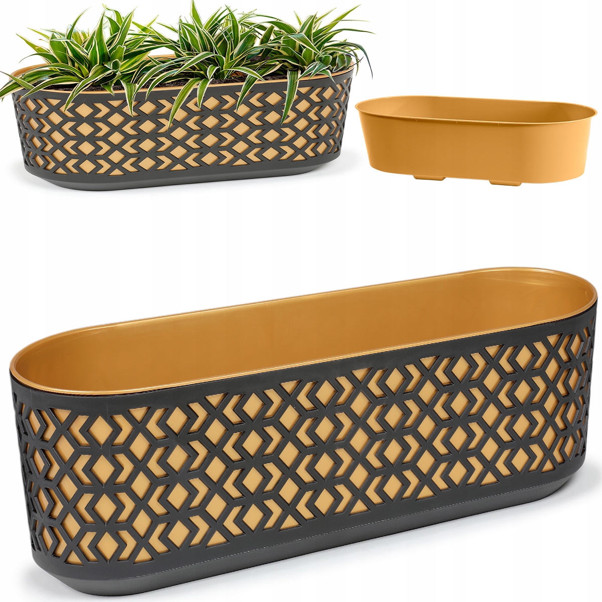 Lamelový kvetináč 19,5 cm x 60 x 20,5 cm plastový čierny, odtiene žltej a zlatej