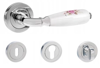Kľučky na dvere - Floro Handle Chrome s keramikou + ruže vrátane
