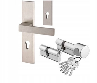 Kľučky na dvere - Theo Inox Handle + Wolf vložky osvedčte.Kl B
