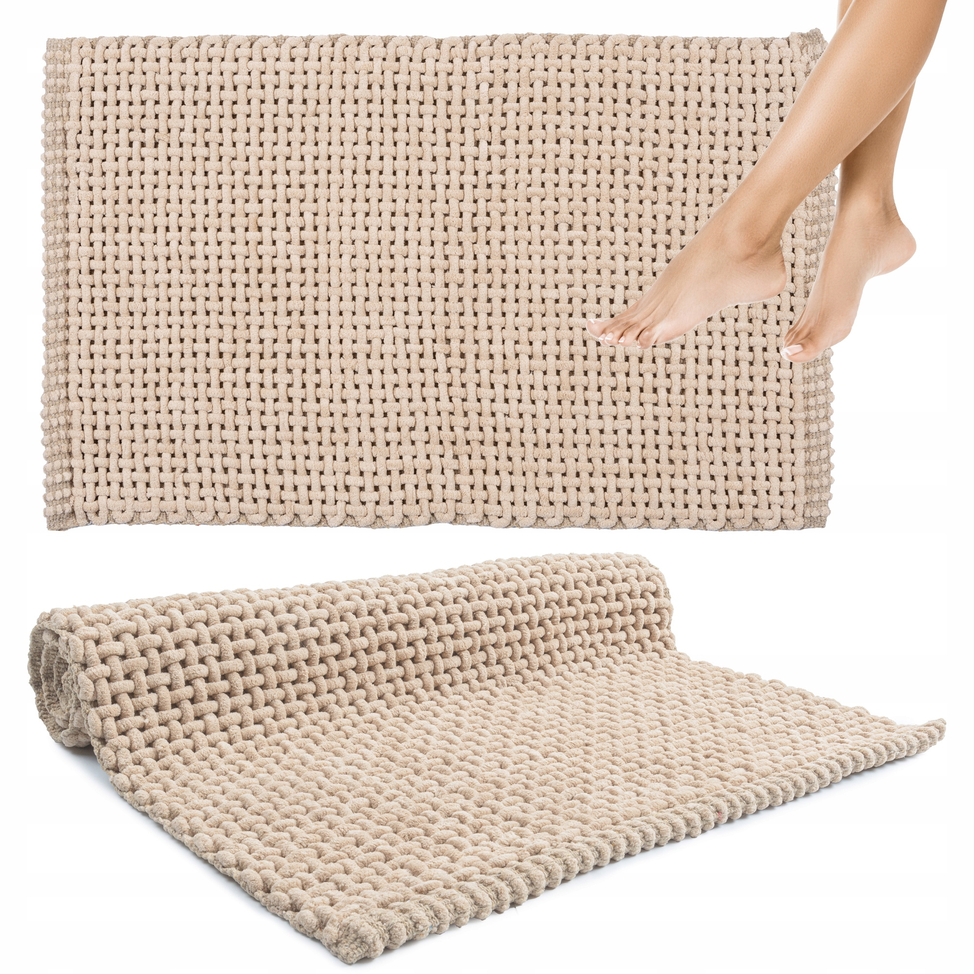 Koberec Kúpeľňová predložka Mäkký absorbent na pranie Béžová Boho Pletená 50x80