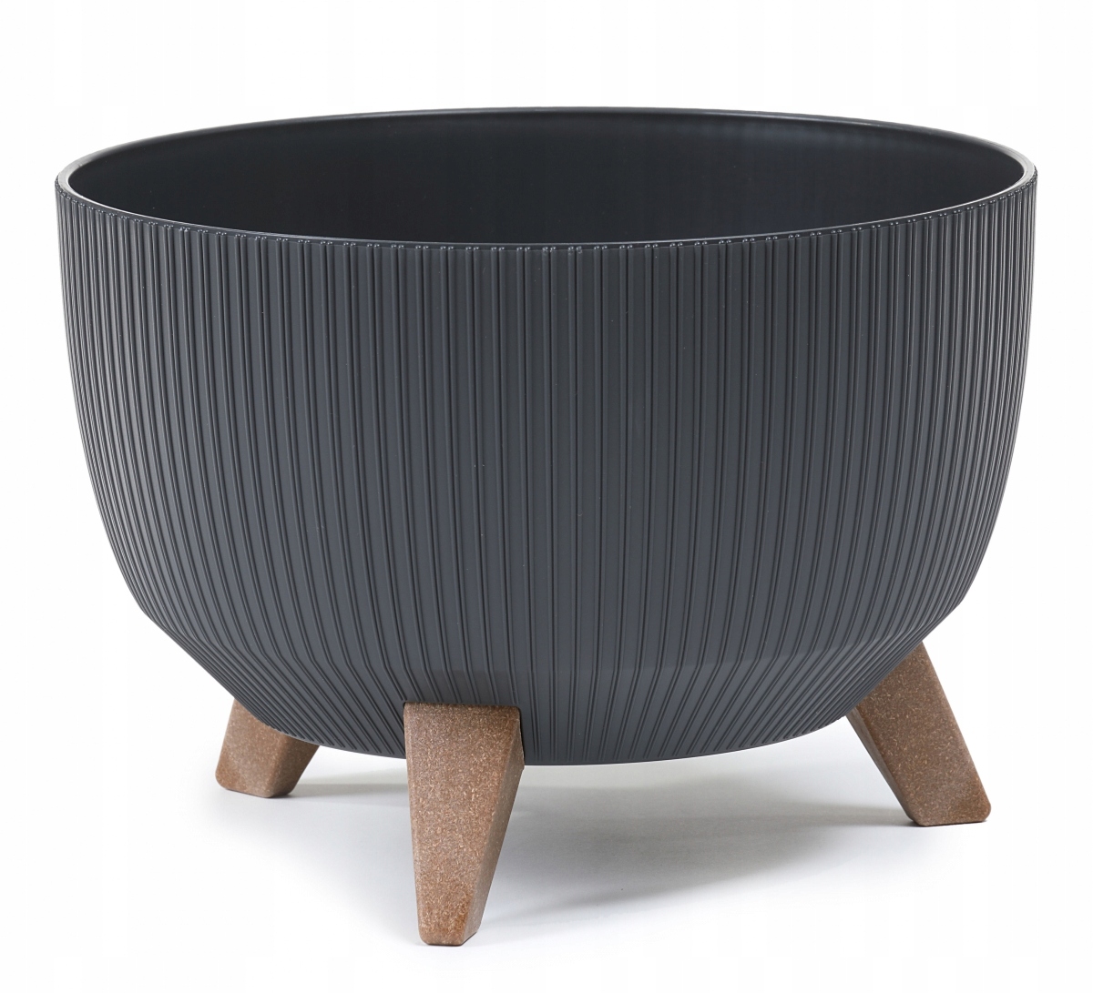 Lamelový kvetináč 33 cm x 33 x 18,5 cm priemer 33 cm plast grafit, odtiene sivej a striebornej